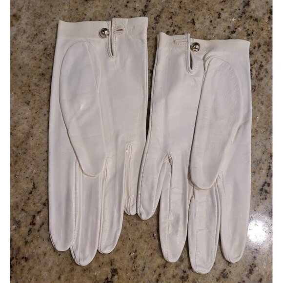 Vintage Women Size M 7 Off-White Soft Kid Leather Formal 8" Gloves Pearly Button - Picture 6 of 14